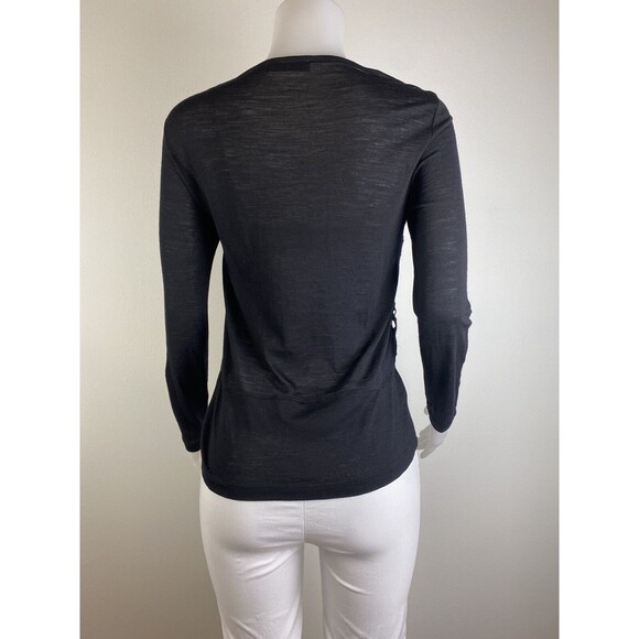 F. Whyci Milano Wool Top Size M Silk Black Blouse Crew Neck Long Sleeves - Picture 5 of 9